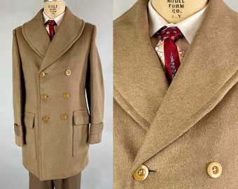 1940s 3rd in Command Coat | Vintage 40s WWII Olive Green Officers Doeskin Wool Barnstormer Mackinaw w/Shawl Collar Epaulettes | Small/Medium