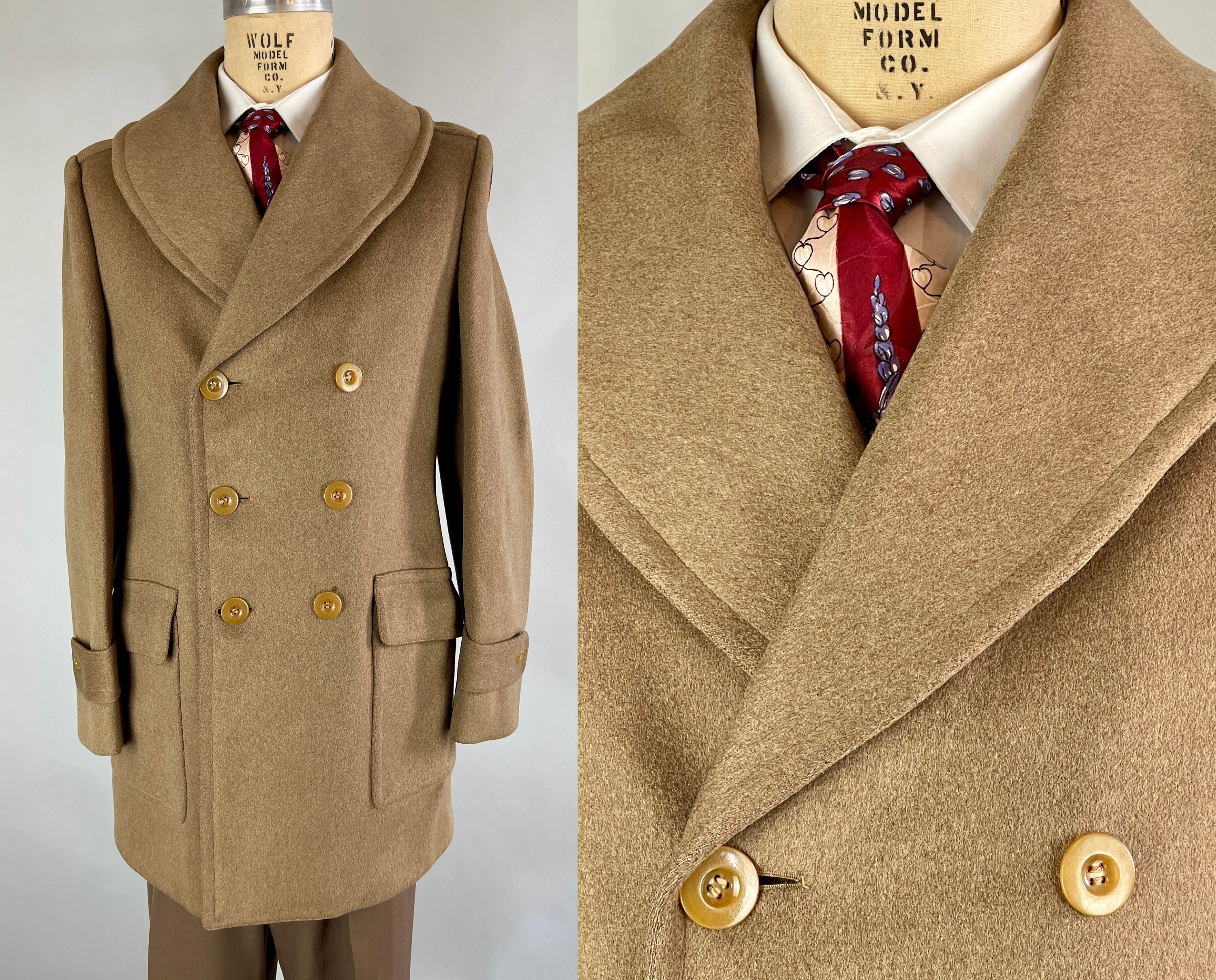 1940s 3rd in Command Coat | Vintage 40s WWII Olive Green 1940s 3rd in Command Coat | Vintage 40s WWII Olive Green
