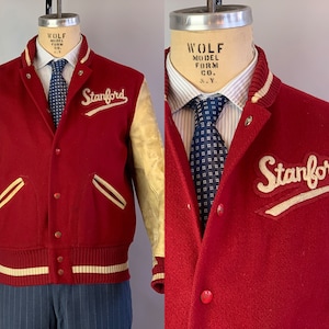 1940s Stanford University Jacket | Vintage 40s Cardinal Red