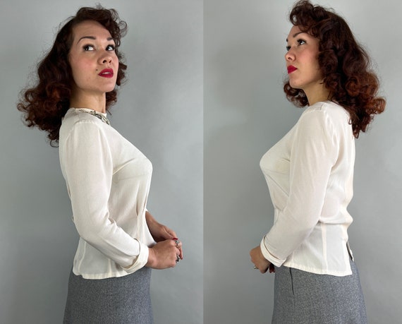 1940s Glamour Girl Blouse | Vintage 40s Cream Whi… - image 4