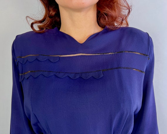 1940s Scalloped Soiree Dress | Vintage 40s Navy B… - image 4