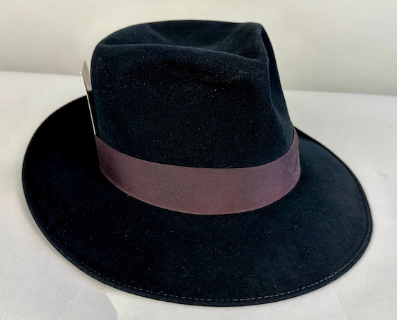 1920s Starlight at Night Fedora | Vintage 20s Midnight Blue Hat with Aubergine Silk Grosgrain Band and Snap Brim | Size 7&1/4 7.25 Large