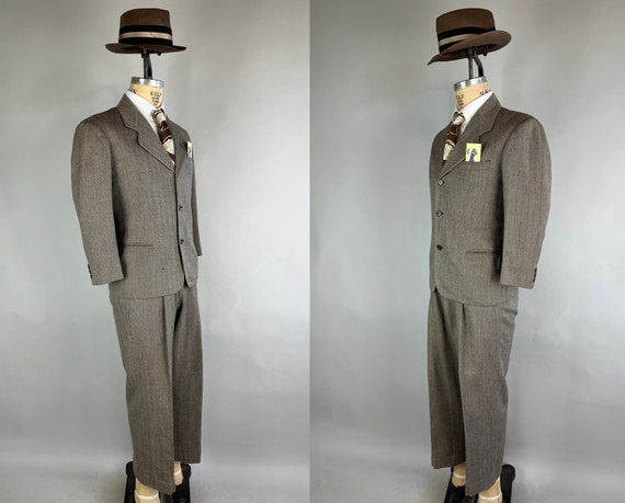 1940s Handsome in Herringbone Suit | Vintage 40s Brow… - Gem