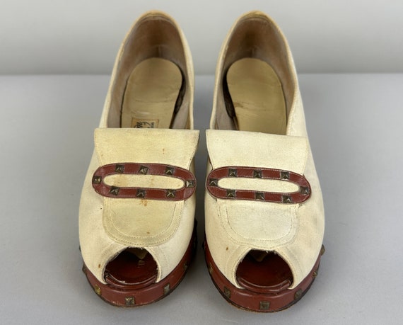 1930s Stunning Studded Shoes | Vintage 30s Ivory … - image 2
