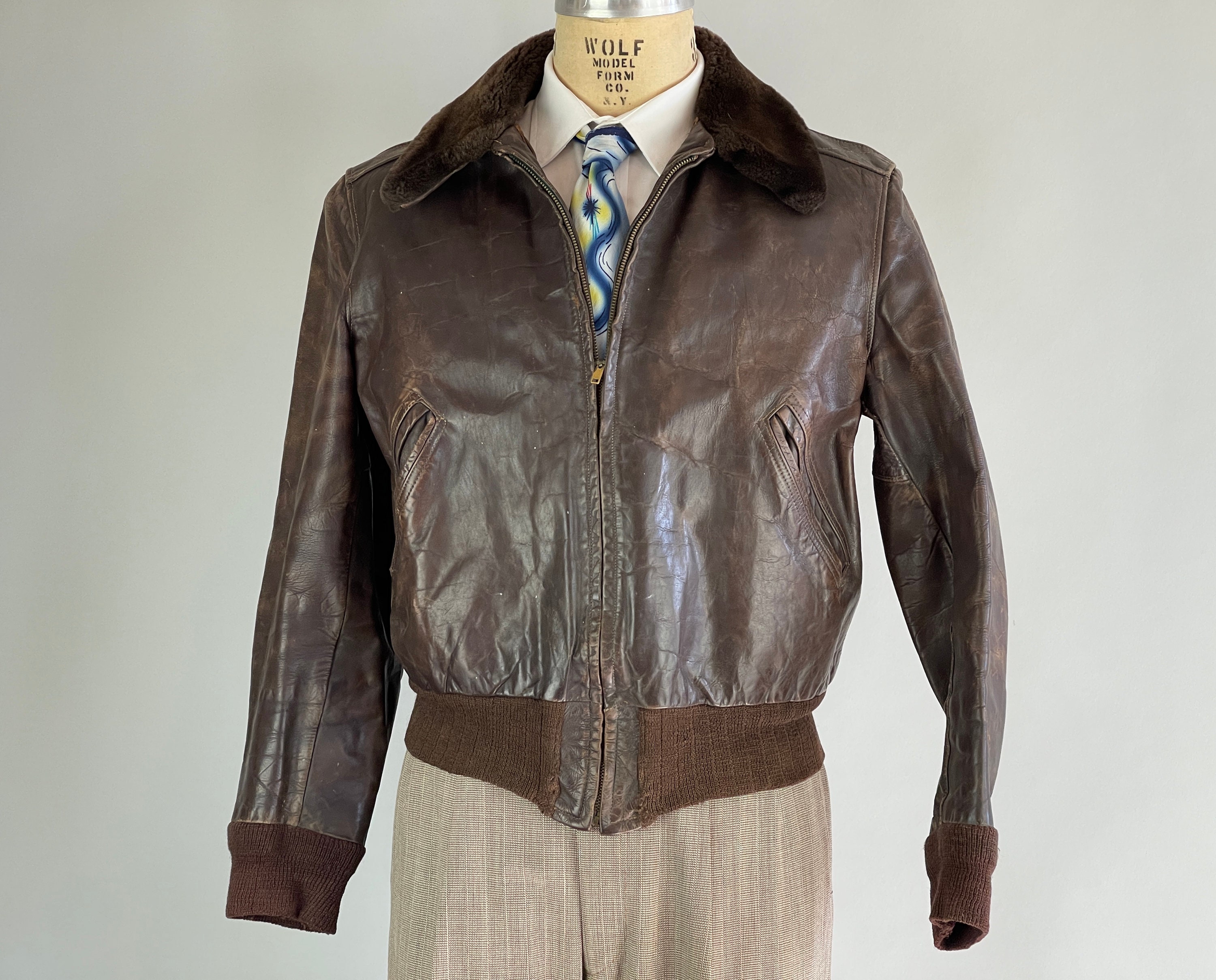 A2 Leather Bomber Jacket Men - 1950s Vintage Style Brown Genuine Leather Jacket by FJackets