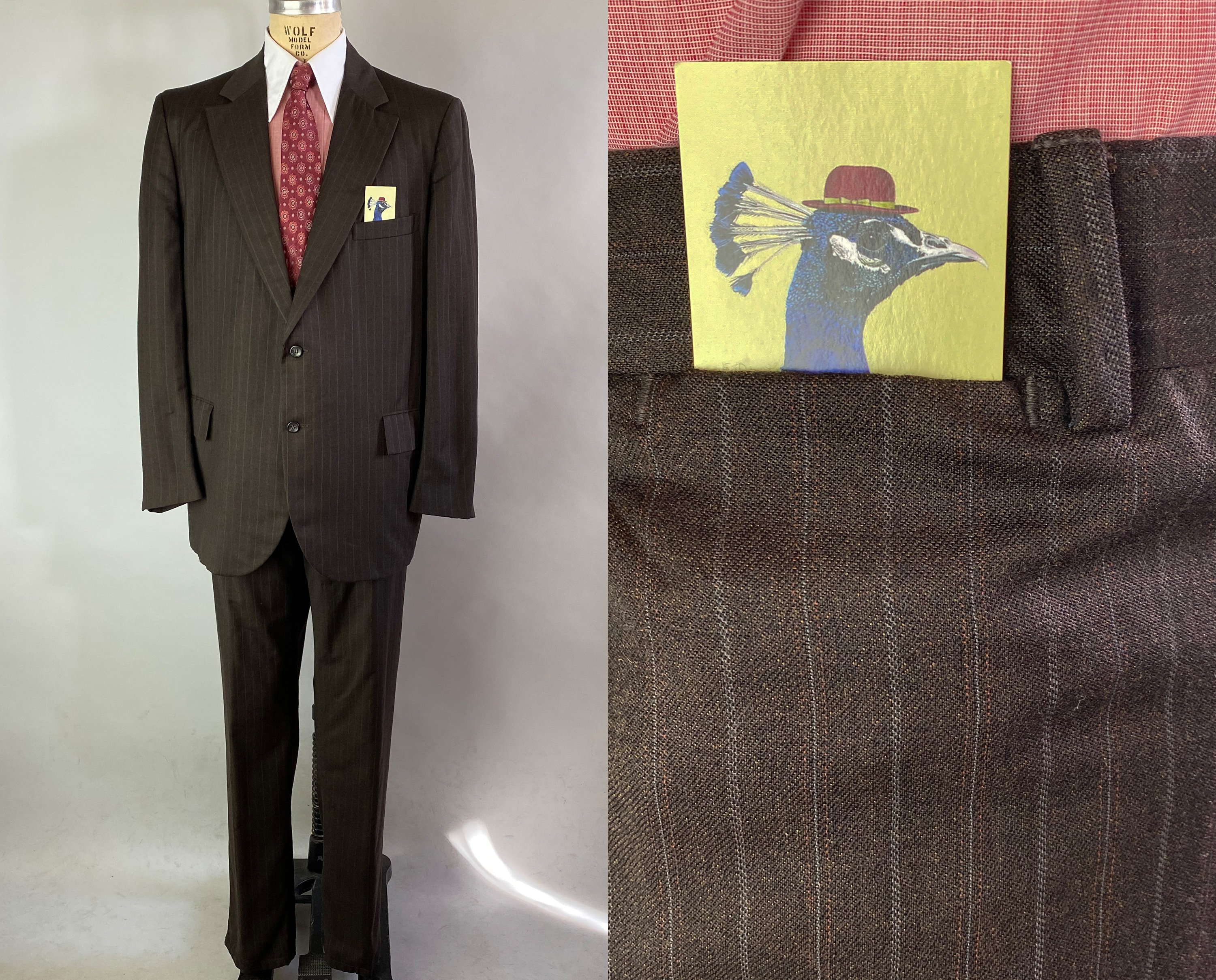1950s Mad Men Suit | Vintage 50s Dark Chocolate Brown w/ White 