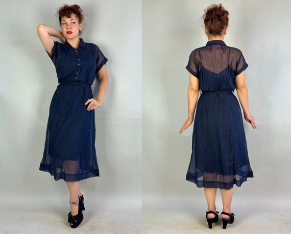 1940s Bubbly in Blue Dress | Vintage 40s Navy She… - image 9