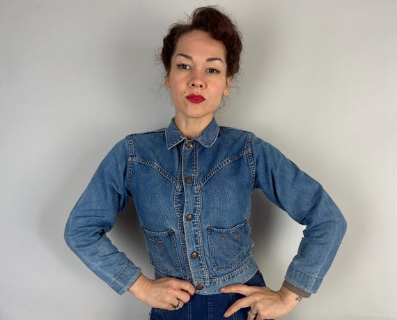 1950s Too Cute Tex'n Denim Jacket | Vintage 50s Faded Indigo Blue
