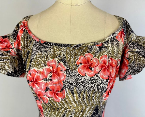 1950s Luau Goddess Gown | Vintage 50s Mottled Bla… - image 4
