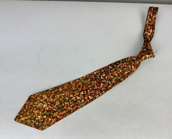 1920s Autumn All Around Necktie | Vintage Antique 20s Mottled Fall Hues of Brown Copper Orange Green Silk Self Tie Cravat Dated 1923!