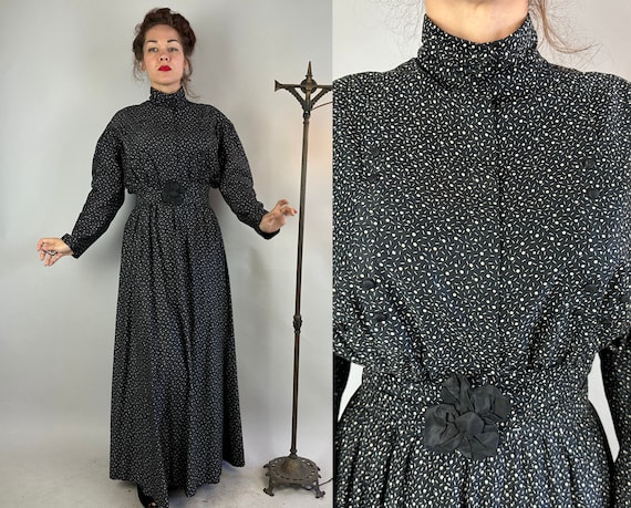 1800s Dickensian Darling Victorian Dress Set | Vintage Antique Combed Cotton 3 Piece Skirt Bodice & Belt in Black and White | Extra Large XL