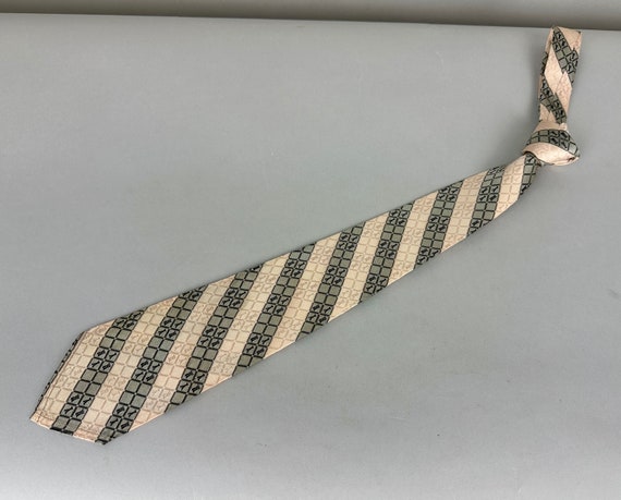 1930s How About a Game of Chess Necktie | Vintage 30 Pink and Silver Silk Self Tie Cravat with Diagonal Stripes and Novelty Game Pieces