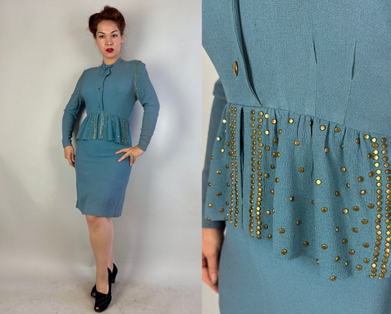 1940s Stupendous in Studs Dress | Vintage 40s Dus… - image 1