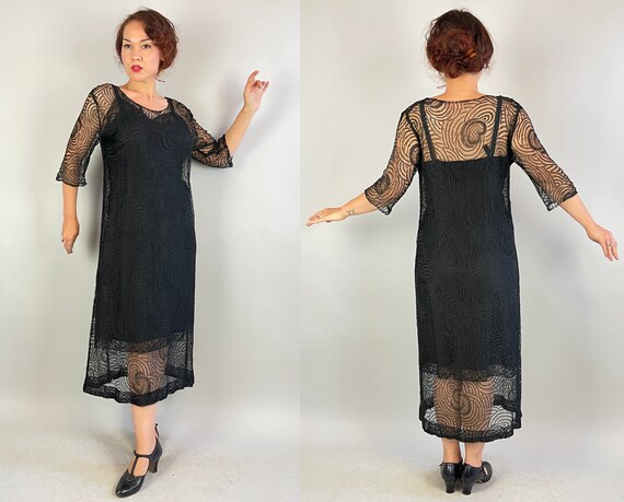 1920s Hypnotic Heda Dress | Vintage 20s Black Interlo… - Gem