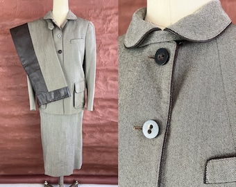 1950s Jaunty Janet's Riding Ensemble | Vintage 50s 3-Piece Wool & Leather Jacket Skirt and Jodhpurs Pants Habit Dated 1956! | Extra Small XS