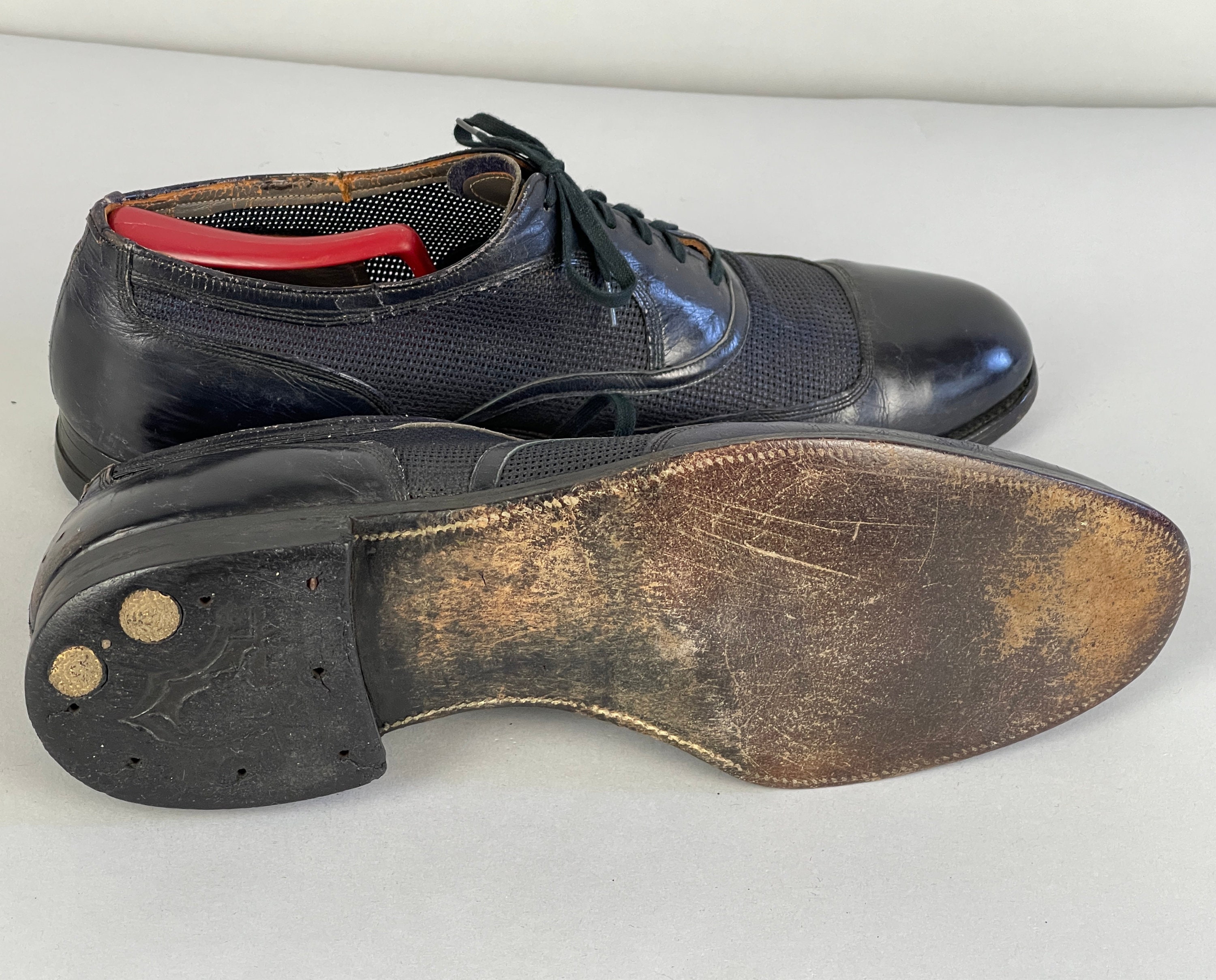 1940s Ventilated Mens Oxfords | Vintage 40s Midnight Black 1940s Ventilated Mens Oxfords | Vintage 40s Midnight Black