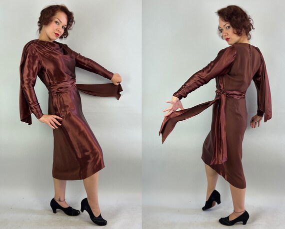 1930s Bold and Bronze Dress | Vintage 30s Brown R… - image 6