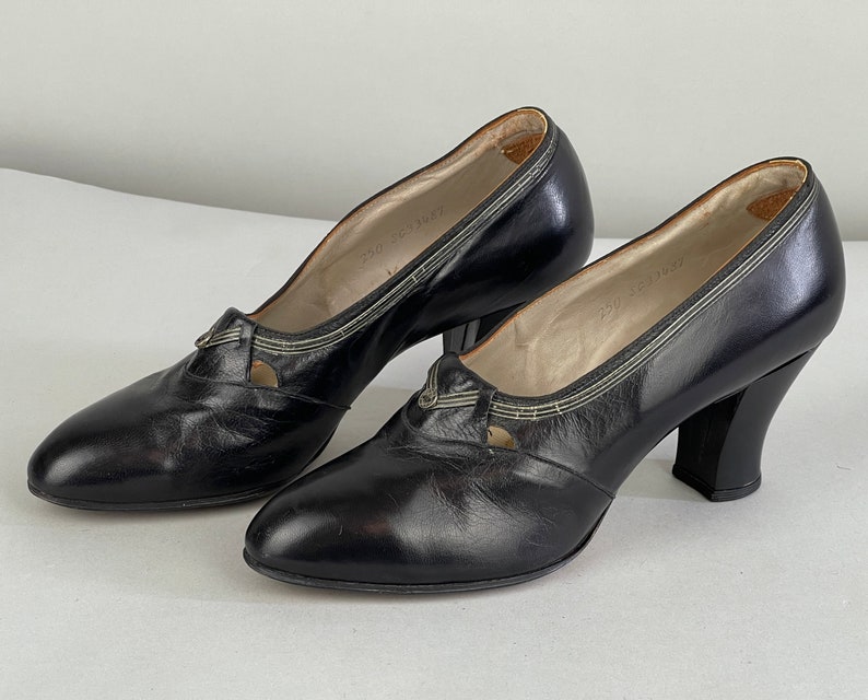 1930s Alluring Audrey Pumps Vintage 30s Black Leather With - Etsy