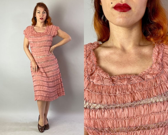 1940s Pretty in Pink Cocktail Dress | 40s Rose Pet