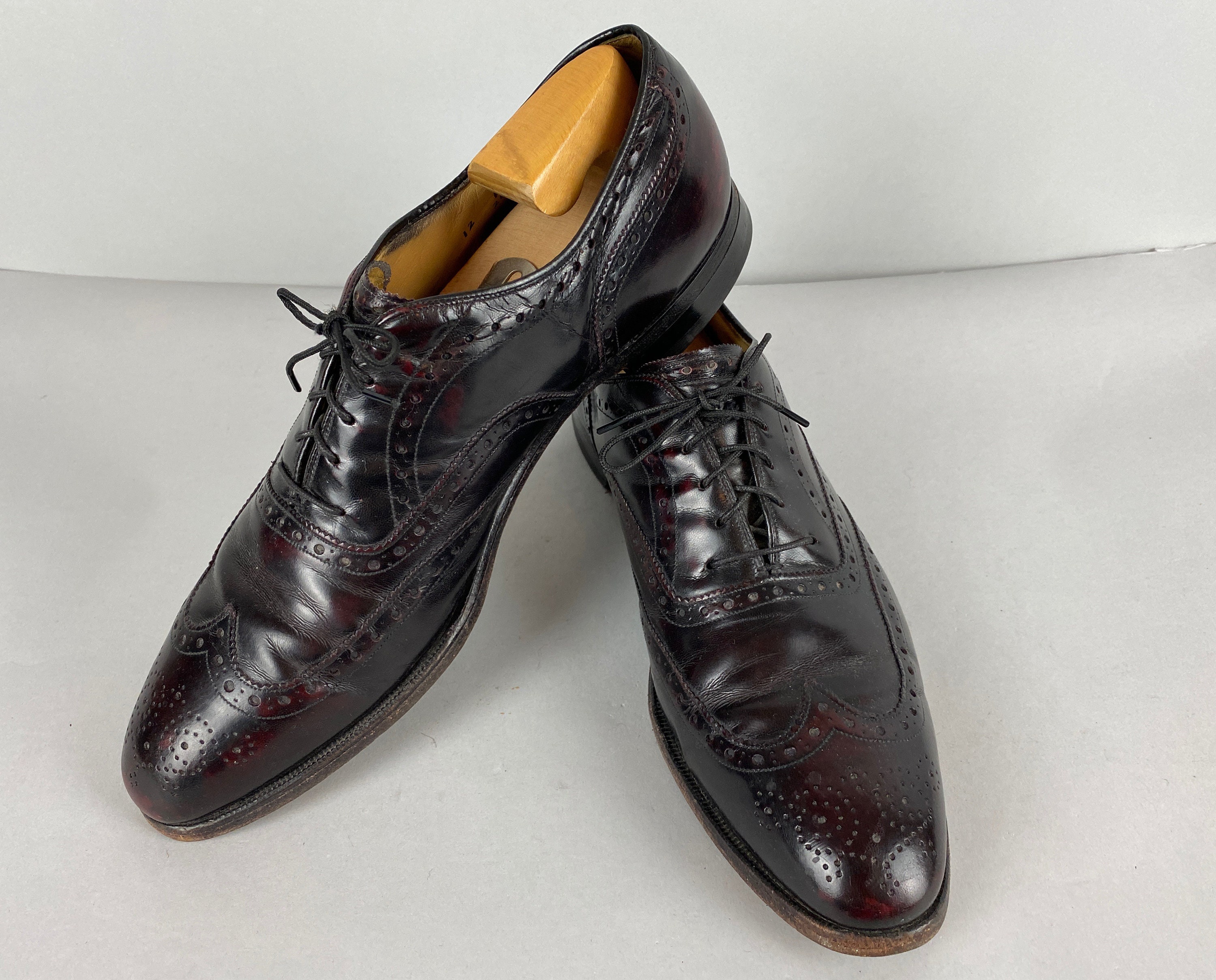 1940s “Aristocraft” Mens Shoes | Vintage 40s Oxblood Red Black Leather ...