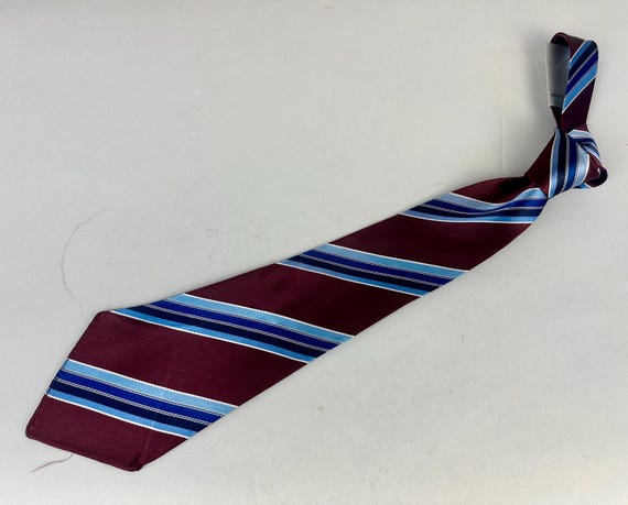 1930s Regal Randy Necktie | Vintage 30s Deadstock Rayon Self Tie Cravat of Purple Blue and Silver Diagonal Bias Stripes