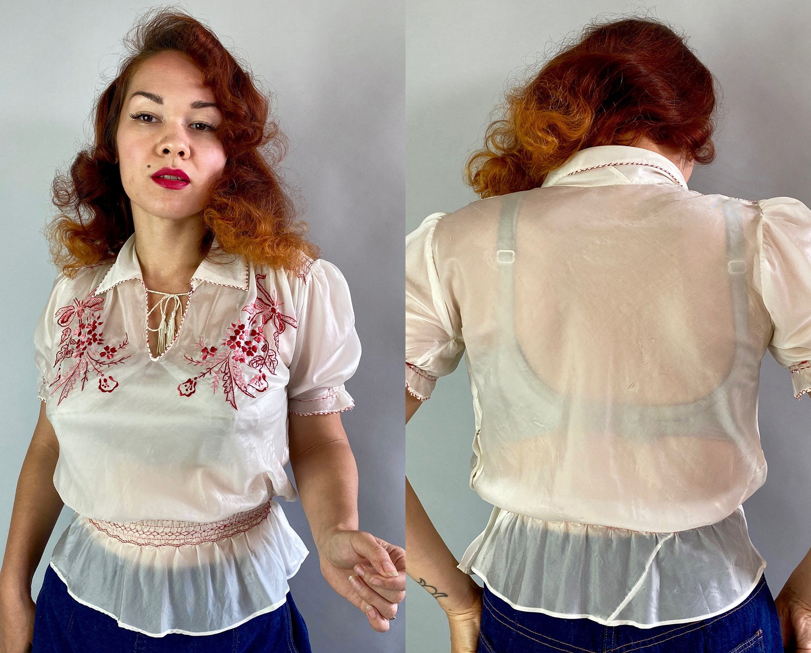 1940s Pleasant Peasant Blouse Vintage 40s White Parachute - Etsy