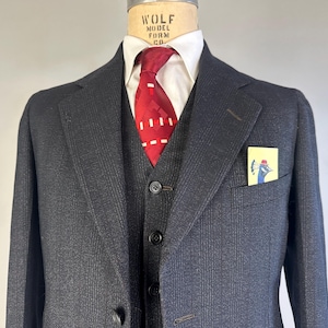 1930s Party in Plaid Four Piece Suit | Vintage 30s Deadstock Black White Speckle & Red Windowpane Wool Set Dated 1939! | Size 38 Medium image 6