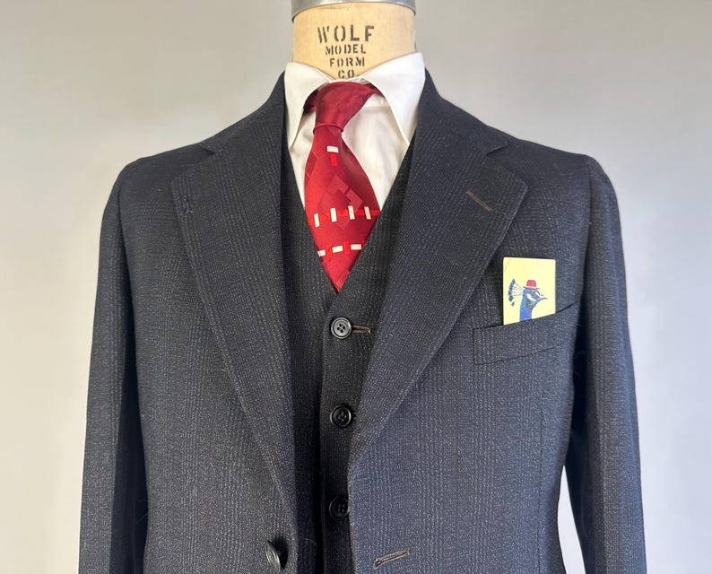 1930s Party in Plaid Four Piece Suit | Vintage 30s Deadstock Black White Speckle & Red Windowpane Wool Set Dated 1939! | Size 38 Medium image 6