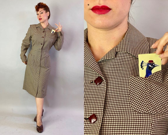 1950s Gene's Gingham Dress | Vintage 50s Brown & W