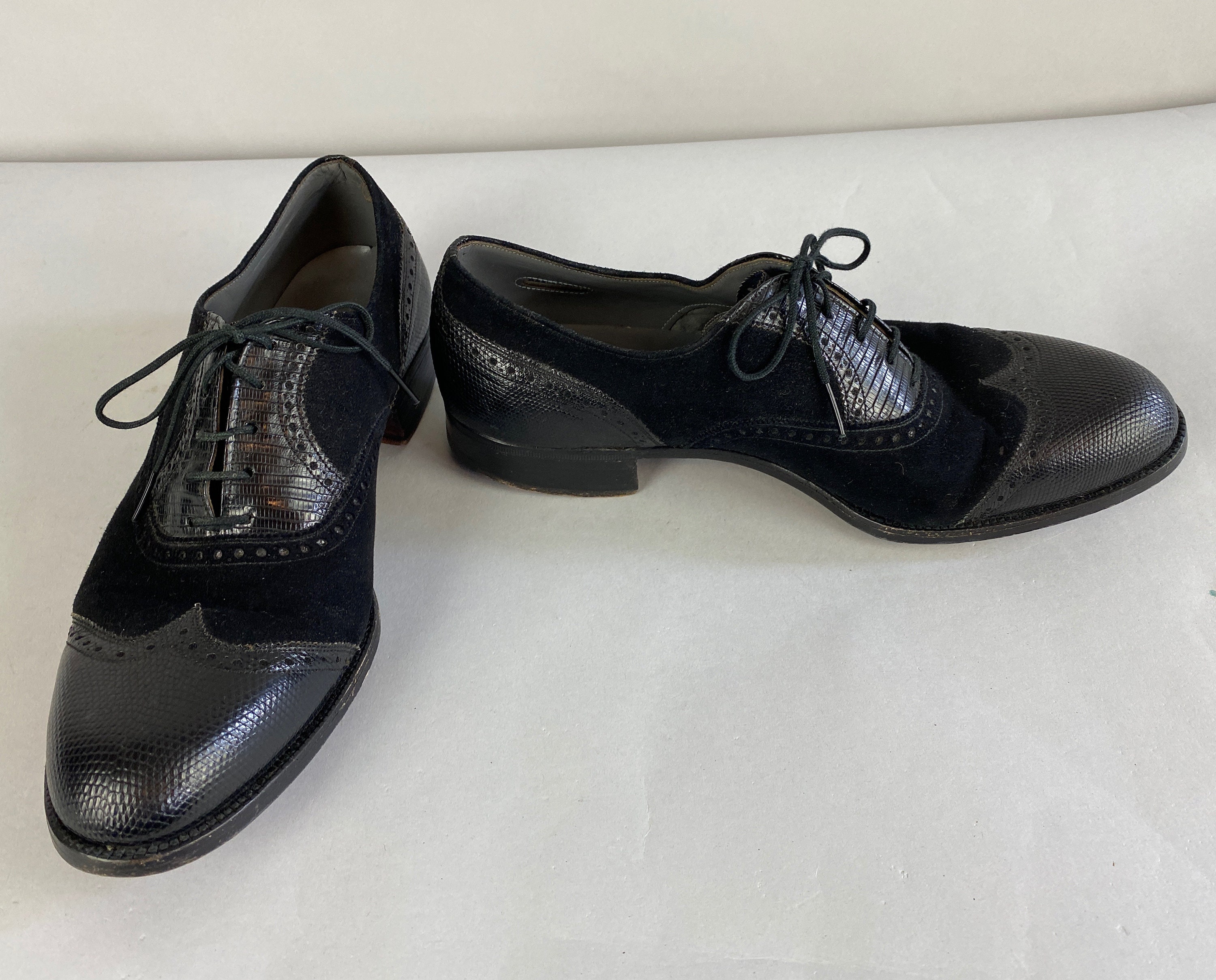 1940s Man of Distinction Shoes | Vintage 40s Black Suede and Snakeskin ...