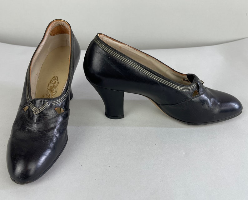 1930s Alluring Audrey Pumps Vintage 30s Black Leather With - Etsy