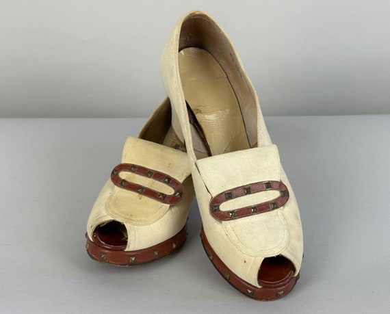 1930s Stunning Studded Shoes | Vintage 30s Ivory … - image 6