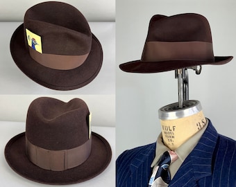 1950s Plumb Dandy Fedora | Vintage 50s Espresso Brown 'Royal Stetson' Fur Felt Hat w/ Grosgrain Ribbon Hatband and Snap Brim | 7&1/8 Medium