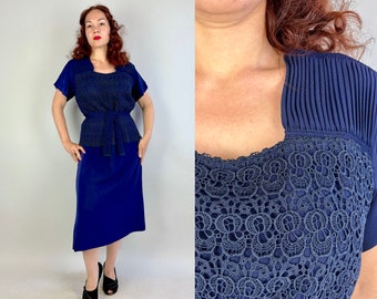 1940s Hugs and Kisses Frock Vintage 40s Blue and Pink Rayon