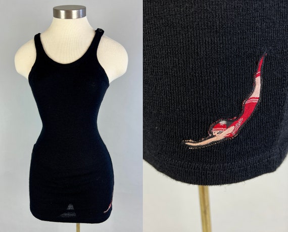 1920s the Classic Swimsuit Vintage 20s Black Wool One Piece