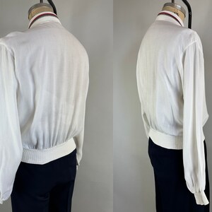 1950s Casual Chic Cardigan Vintage 50s White Lightweight Cotton and Grey and Red Wool Knit Button Up Sweater by Rugger Large image 5