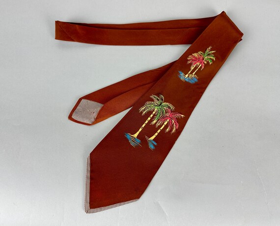1940s Pretty Palms Necktie | Vintage 40s Brown Ac… - image 4