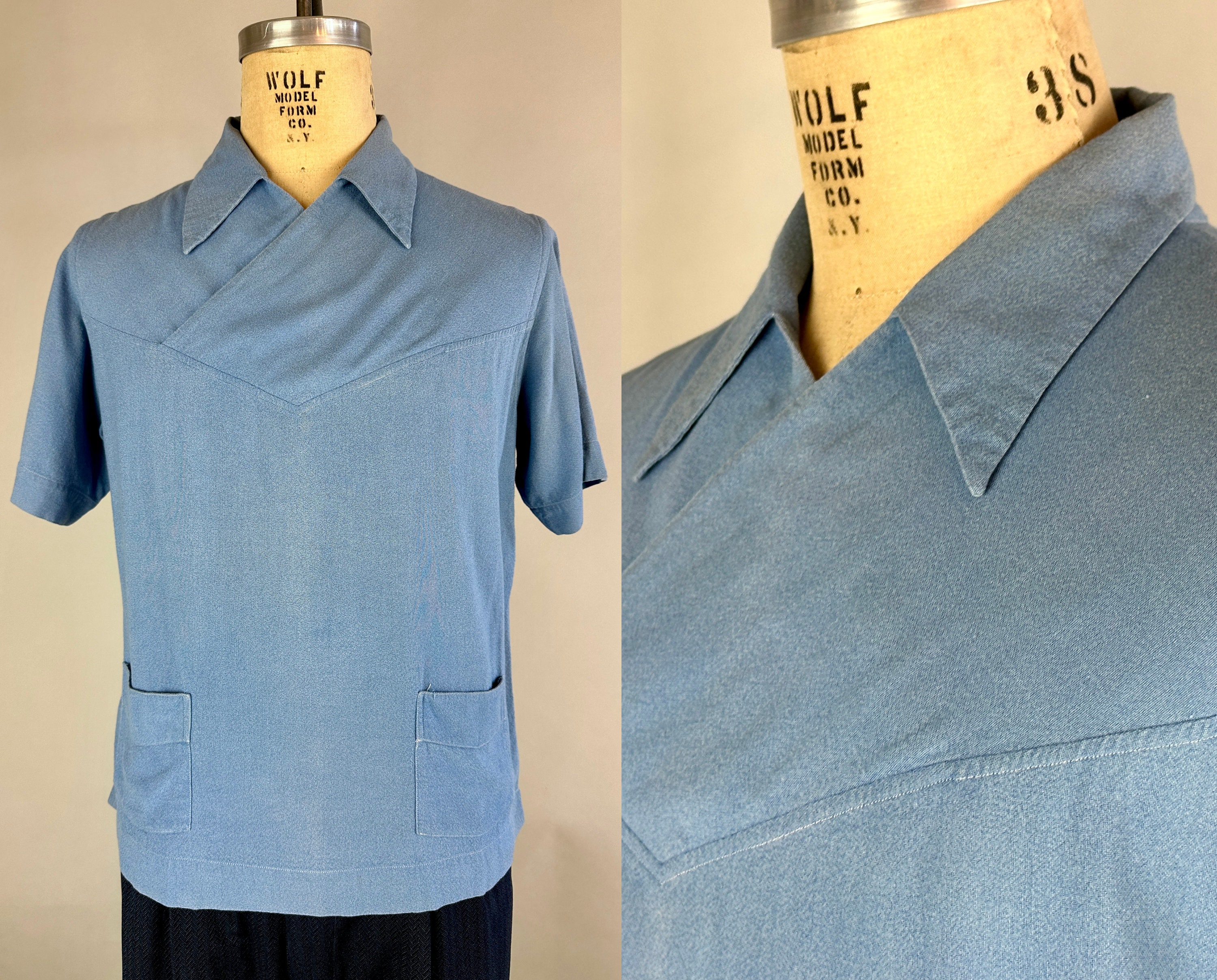 1940s Rough and Ready Rogue Shirt Vintage 40s Sky Blue Cotton 
