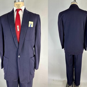1950s Smart Supper Suit | Vintage 50s Blue Wool Single Breasted After Dinner Button Jacket & Hollywood Waist Trousers | Size 40 Medium image 4