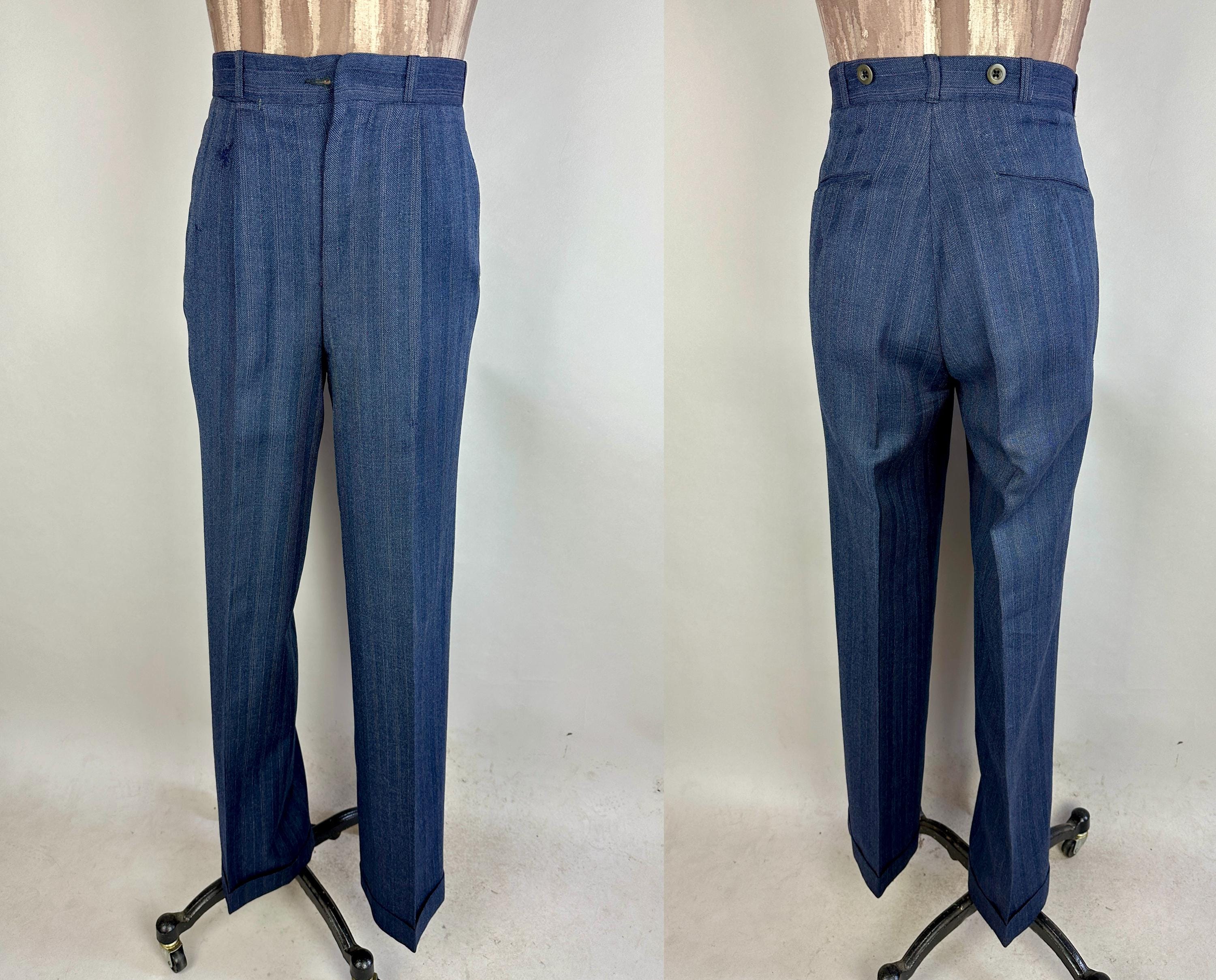 1930s Three-piece Belt-back Suit | Vintage 30s Blue Wool