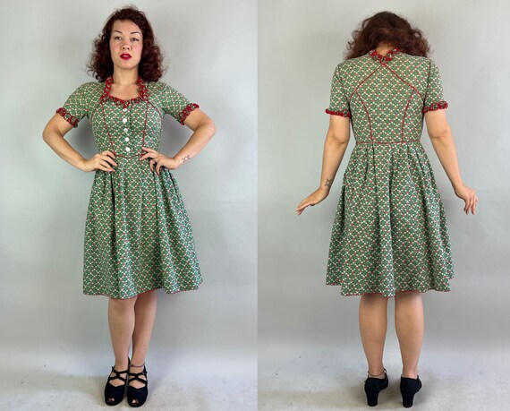 1940s Darling Dirndl Dress | Vintage 40s Green Wh… - image 9