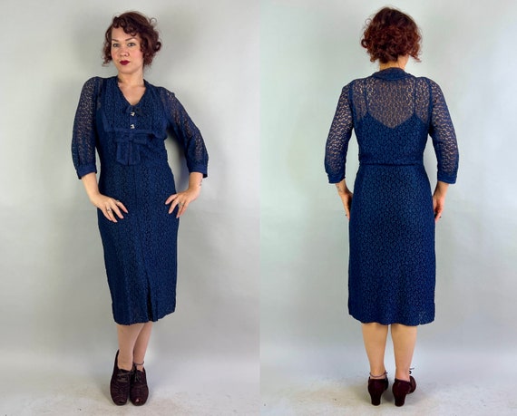 1930s Deep Blue Sea Dress | Vintage 30s Sheer Nav… - image 5