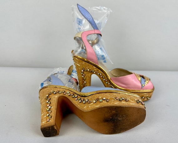 1940s Ooh La La Platforms | Vintage 40s Pink Gold… - image 8