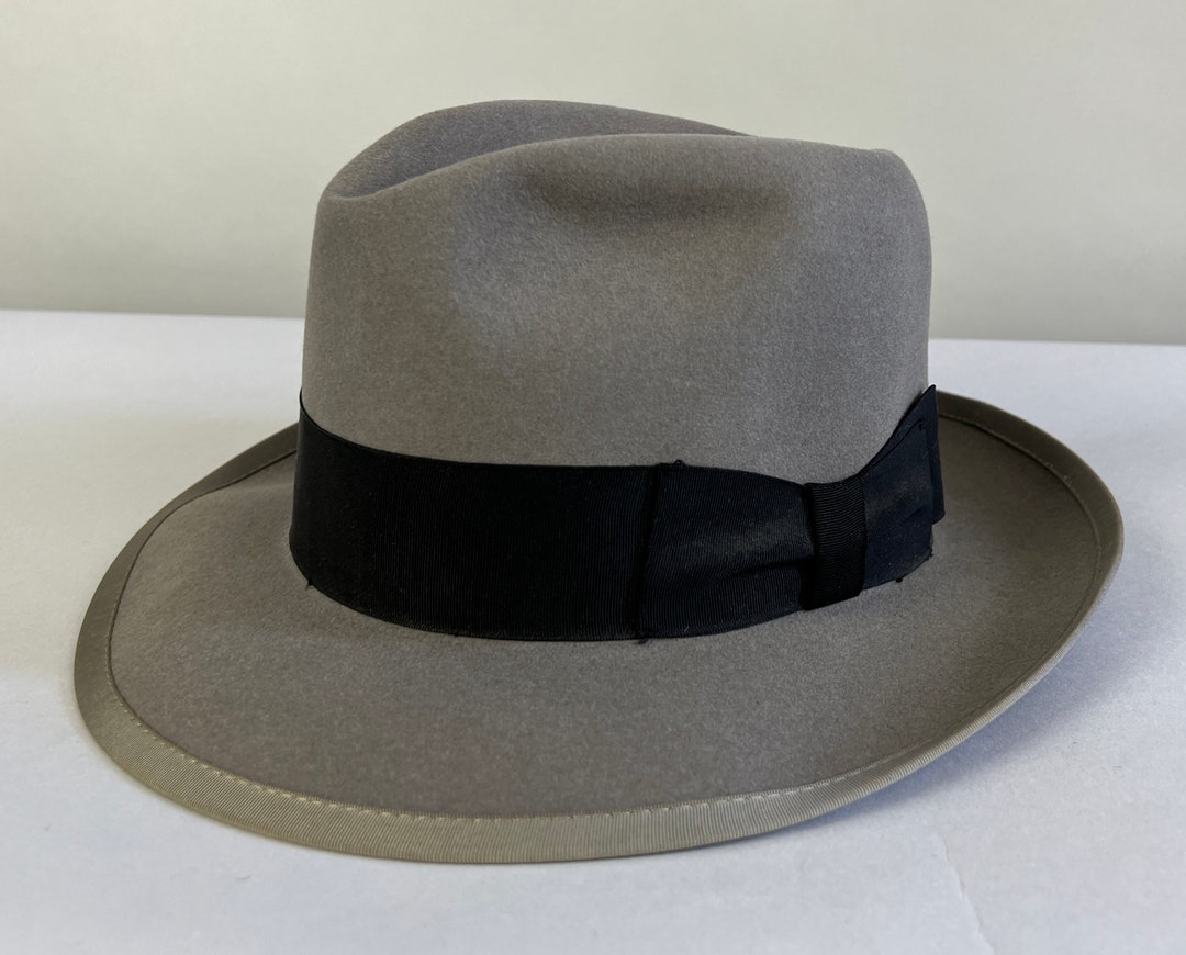 1940s Wiseguy Fedora Vintage 40s Dove Grey Felt Hat With Black ...