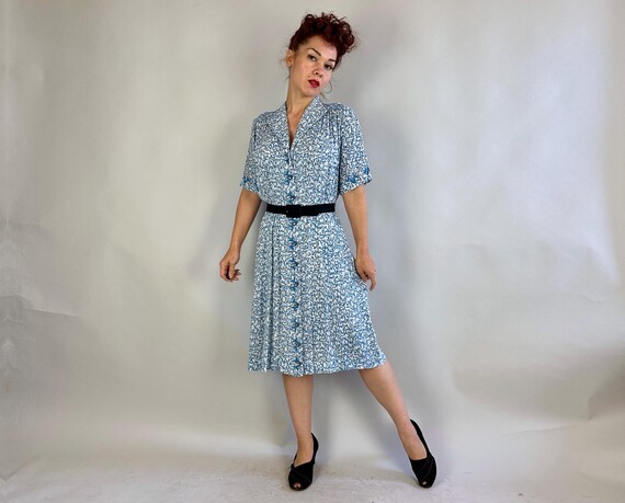 1940s Step in Time Dress | Vintage 40s Blue and W… - image 6