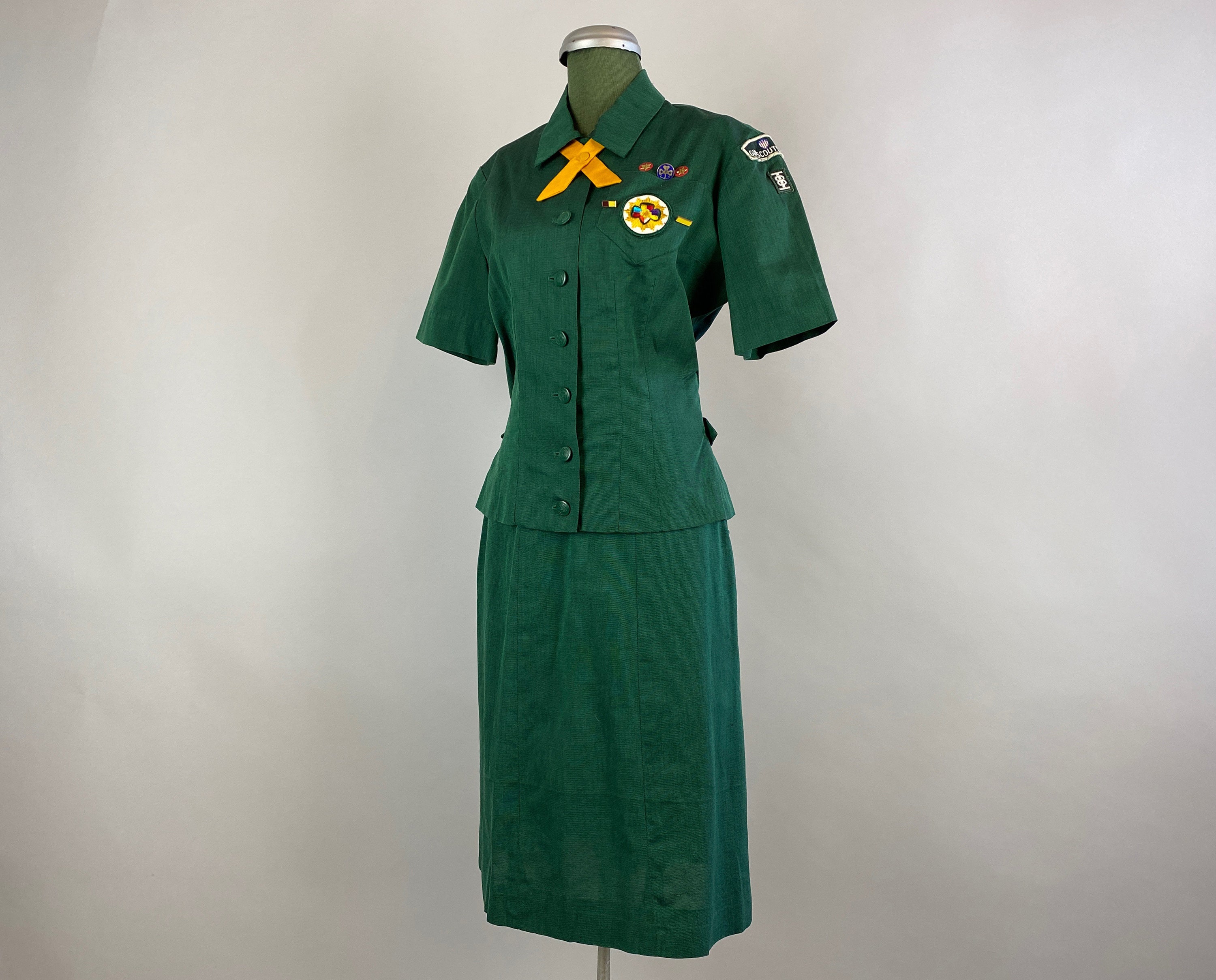 1950s Girl Scouts Uniform Vintage 50s Forest Green Cotton Blouse