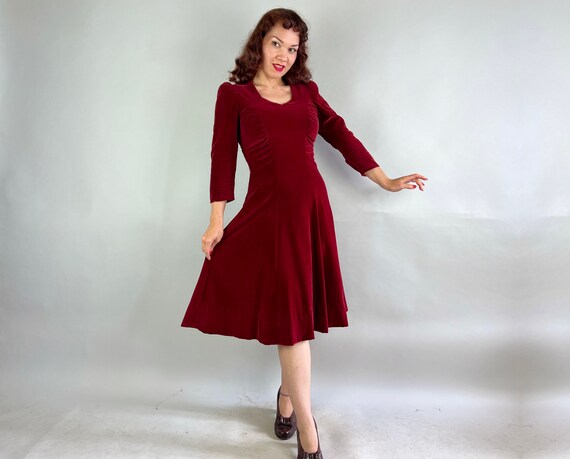 1930s Red Velvet Cake Dress | Vintage 30s Crimson… - image 2