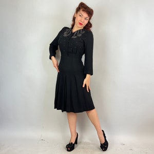 1930s Stunning Studded Starlet Dress  Vintage 30s Black Wool image 2