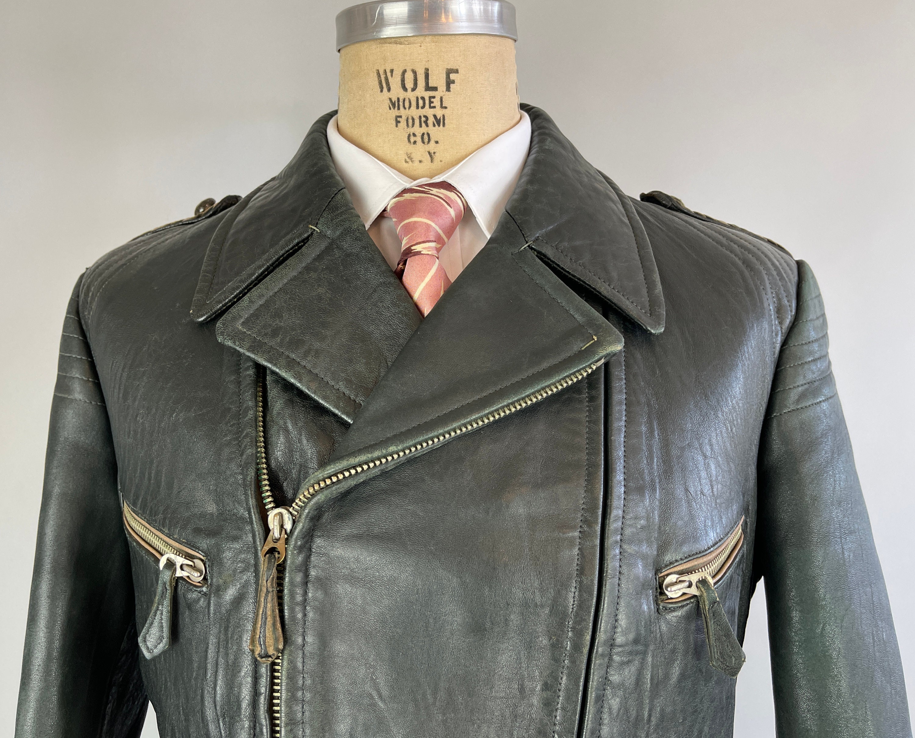 Lining Deco Flannel Belted Vintage Jacket Leather zipp Hardware & Motorcycle - 1930s W/ Black Etsy Jacket Delinquent Back Dandy Art Large 30s