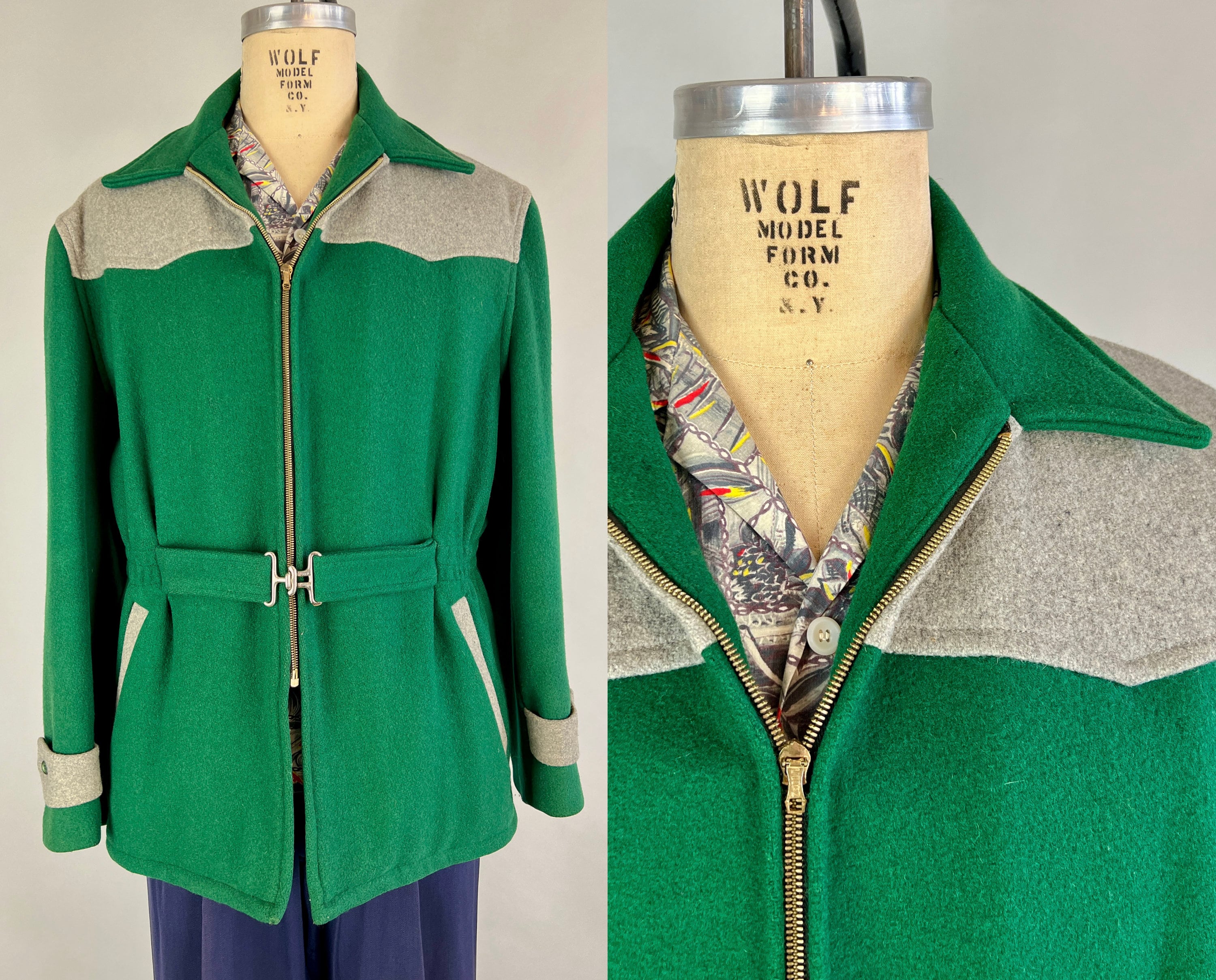 1940s Ski Jacket Pattern Waist Length With Zip Front & Patch 